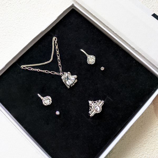 Square Zircon Pendant Double Chain Three piece Set