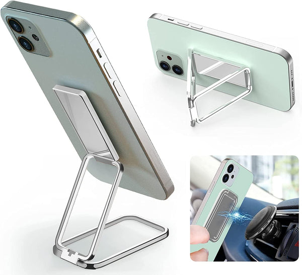 QZCQLLM Phone Ring Holder Finger Kickstand 360°Rotation Ultra-Thin Cell Phone Back Grip Foldable Cellphone Stand Universal Magnetic Car Mount (Silver)