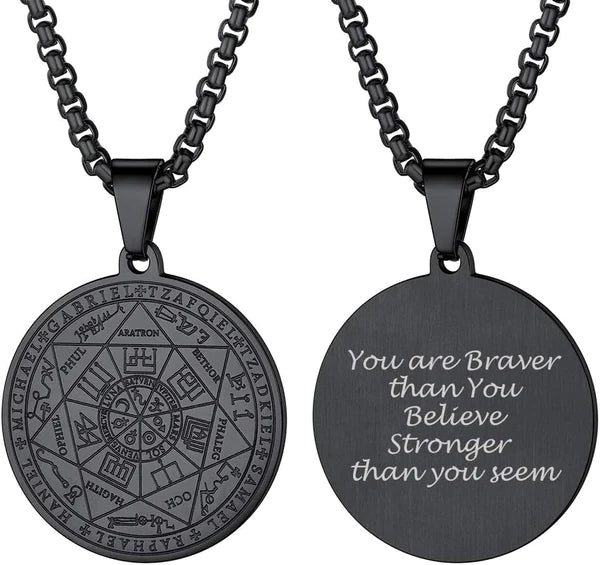 Seven Archangels Talisman Pentagram Pendant Necklace, Sturdy Medallion,  Stainless Steel/Gold Plated/Black