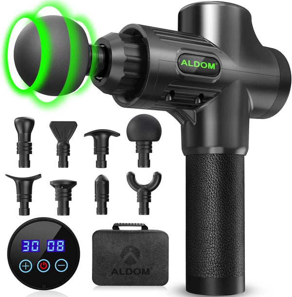 Muscle Massage Gun,ALDOM Massage Gun Deep Tissue 30 Speeds Handheld Electric Massager LCD Touch Screen,Portable Percussion Massager with 8 Heads,Powerful Muscle Gun for Athletes Recovery Pain Relief