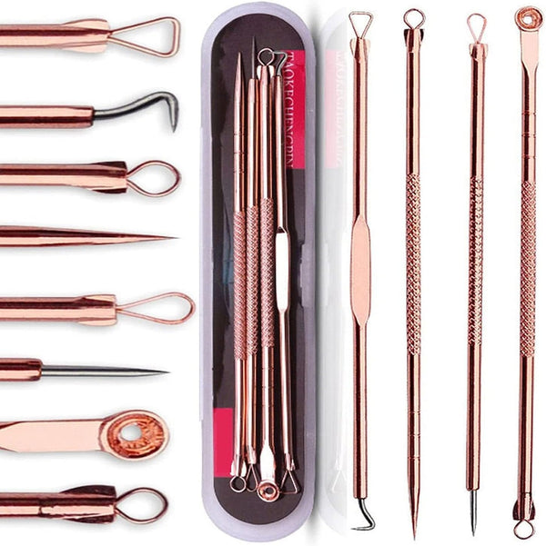 Blackhead Remover Tool Kit,4 Pieces Comedone Extractor Tool Blemish Whitehead Removal Acne Needle Pimple Spot Popper Stainless Steel (Gold)