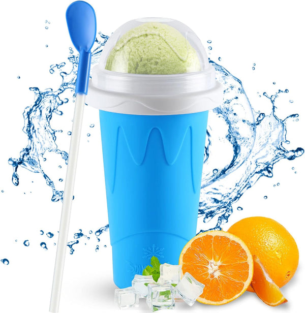 Tgosomt Slushie Cup Maker Squeeze, DIY Quick Frozen Magic Cup Slushy With Lids And Straws For Kids & Adults (Blue)